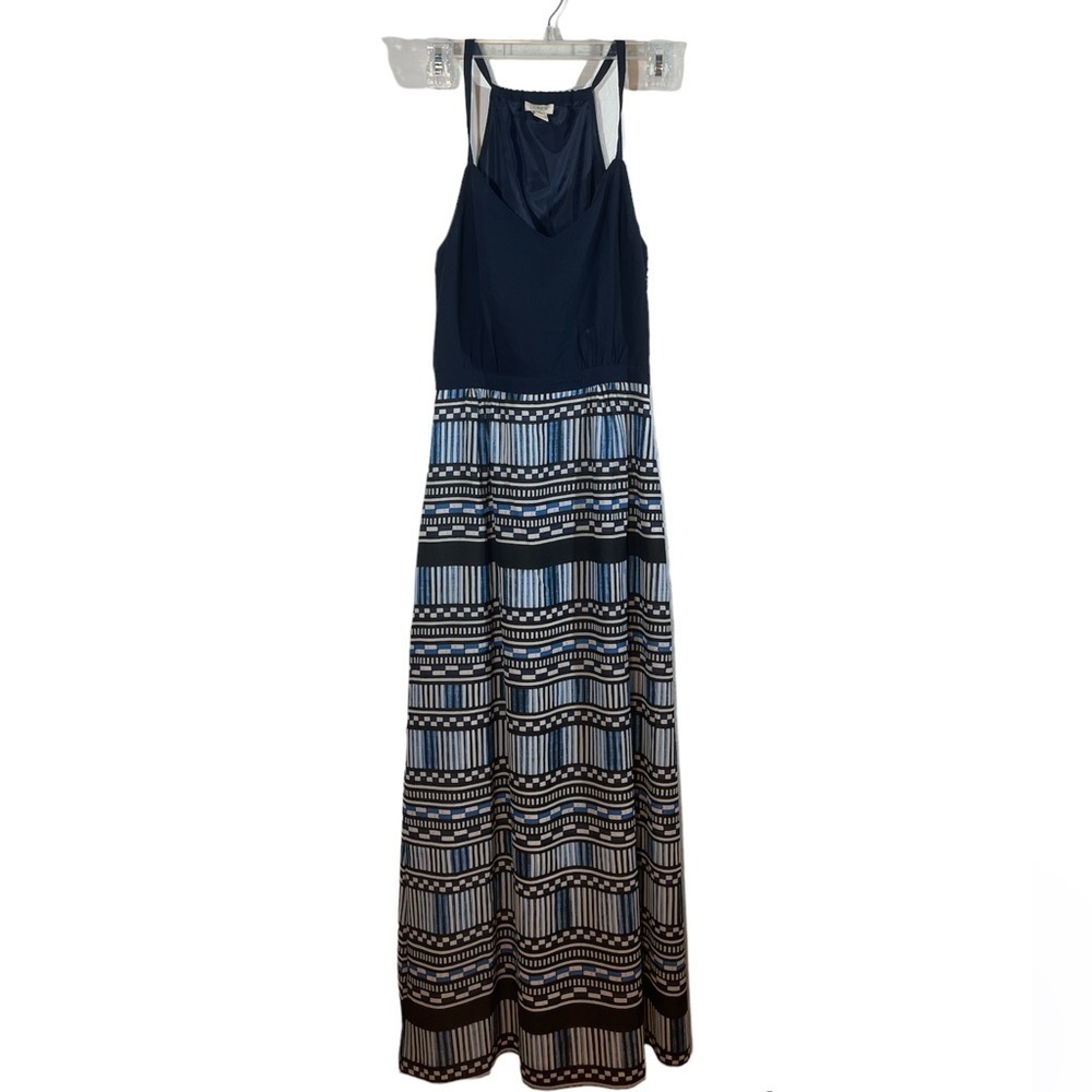 J. Crew maxi dress halter neckline navy blue and white size 00